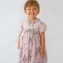 Girls Pink Floral Smocked Dress Set