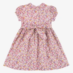 Girls Pink Floral Smocked Cotton Dress