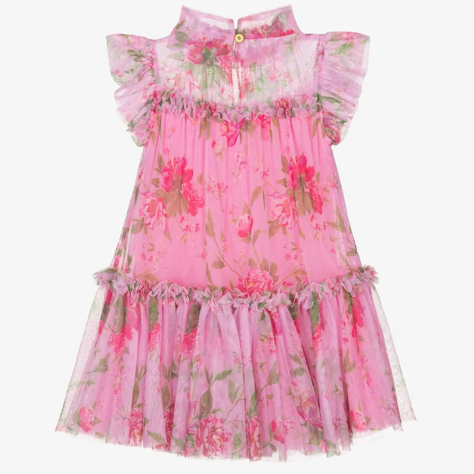 Girls Pink Floral Tulle Dress