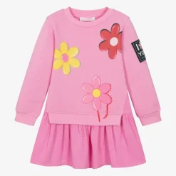 Girls Pink Flower Print Sweatshirt Dress
