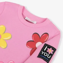 Girls Pink Flower Print Sweatshirt Dress