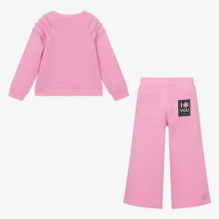 Girls Pink Flower Print Tracksuit