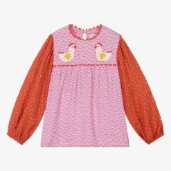 Girls Pink Flower Print Viscose Blouse