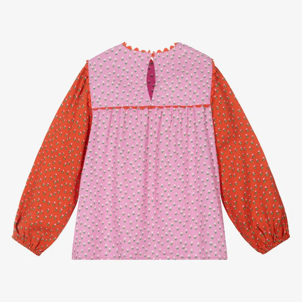 Girls Pink Flower Print Viscose Blouse