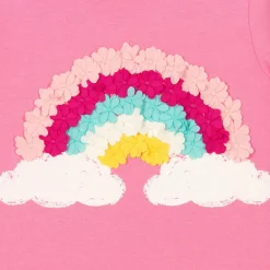 Girls Pink Flower Rainbow Cotton Dress