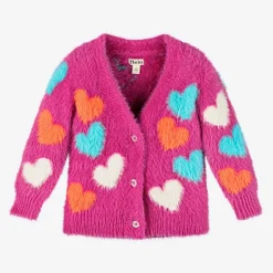 Girls Pink Fluffy Heart Cardigan