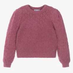 Girls Pink Fluffy Knit Sweater