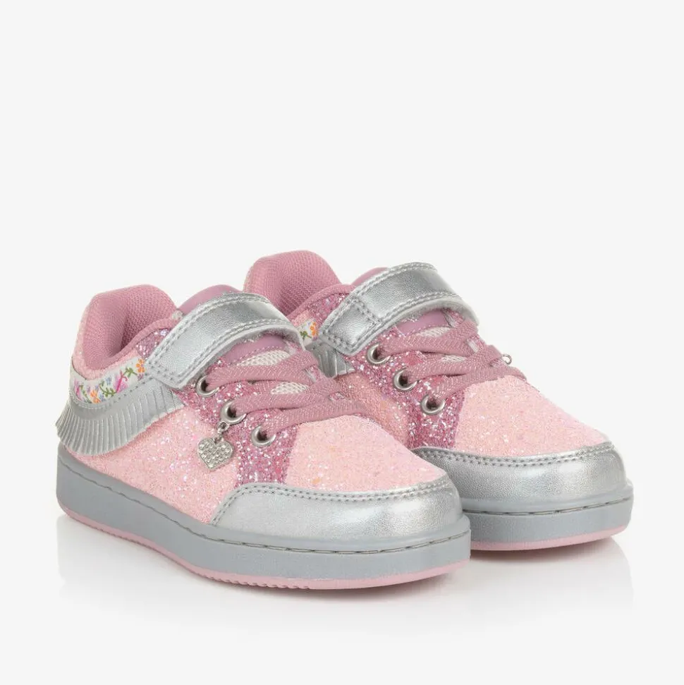 Girls Pink Glitter Fringed Trainers