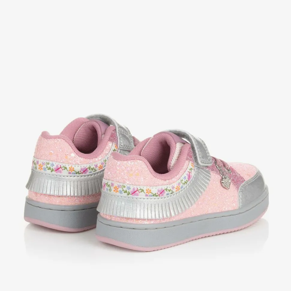 Girls Pink Glitter Fringed Trainers