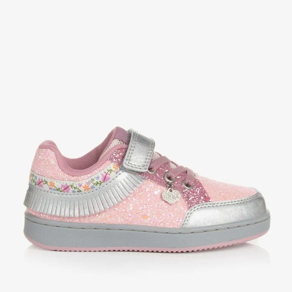 Girls Pink Glitter Fringed Trainers