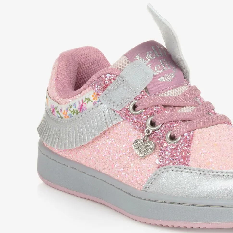 Girls Pink Glitter Fringed Trainers