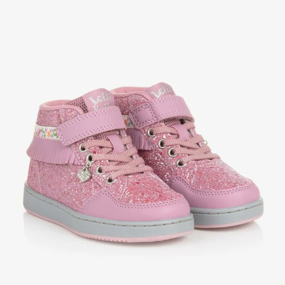 Girls Pink Glitter High-Top Trainers