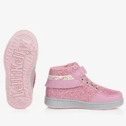 Girls Pink Glitter High-Top Trainers
