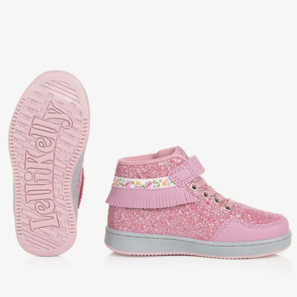 Girls Pink Glitter High-Top Trainers