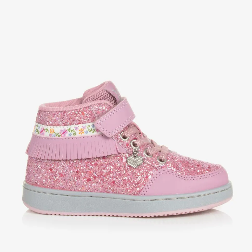Girls Pink Glitter High-Top Trainers