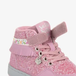 Girls Pink Glitter High-Top Trainers