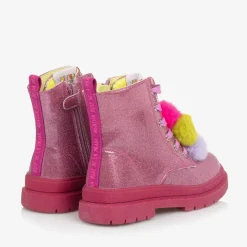 Girls Pink Glitter Pom-Pom Boots