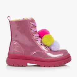 Girls Pink Glitter Pom-Pom Boots