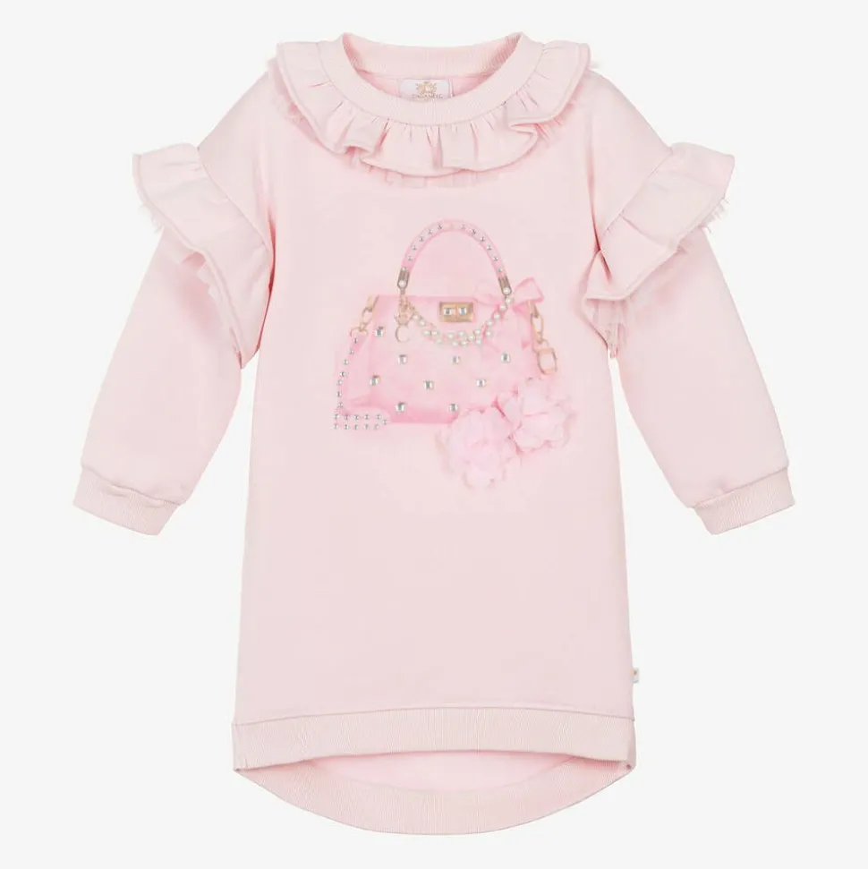 Girls Pink Handbag Sweatshirt Dress