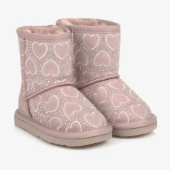 Girls Pink Heart & Diamanté Suede Boots