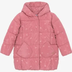 Girls Pink Heart Puffer Coat