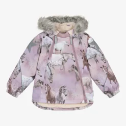 Girls Pink Horse Padded Ski Jacket