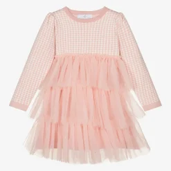 Girls Pink Houndstooth Knitted Dress