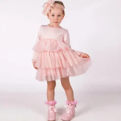 Girls Pink Houndstooth Knitted Dress