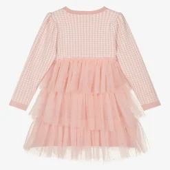 Girls Pink Houndstooth Knitted Dress