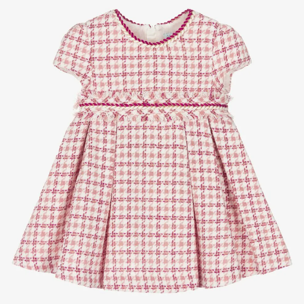 Girls Pink Houndstooth Tweed Dress