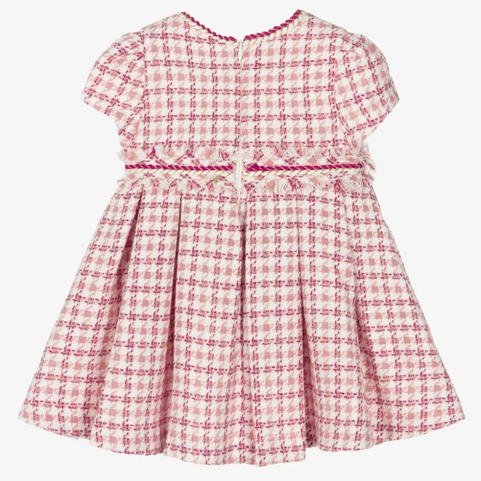Girls Pink Houndstooth Tweed Dress