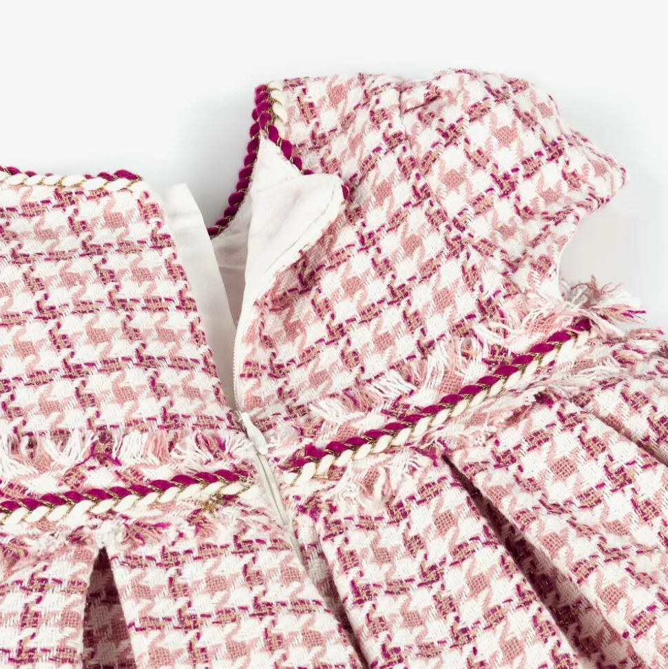 Girls Pink Houndstooth Tweed Dress