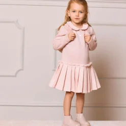 Girls Pink Jersey & Tweed Dress