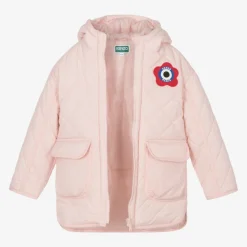 Girls Pink K Flower Quilted Coat