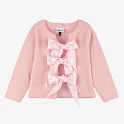 Girls Pink Knitted Bow Cardigan