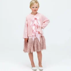 Girls Pink Knitted Bow Cardigan
