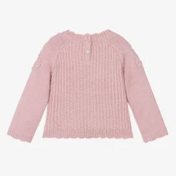 Girls Pink Knitted Flower Sweater