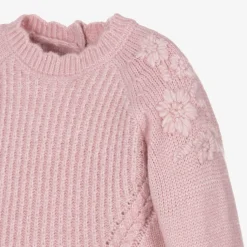 Girls Pink Knitted Flower Sweater