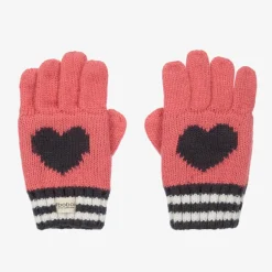 Girls Pink Knitted Heart Gloves
