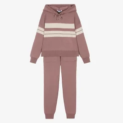Girls Pink Knitted Stripe Tracksuit