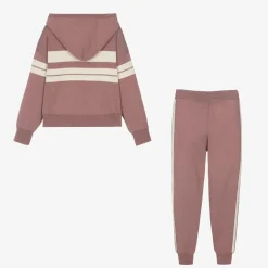 Girls Pink Knitted Stripe Tracksuit