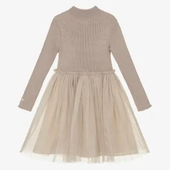 Girls Pink Knitted Tulle Dress