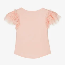 Girls Pink Lace Sleeve Top