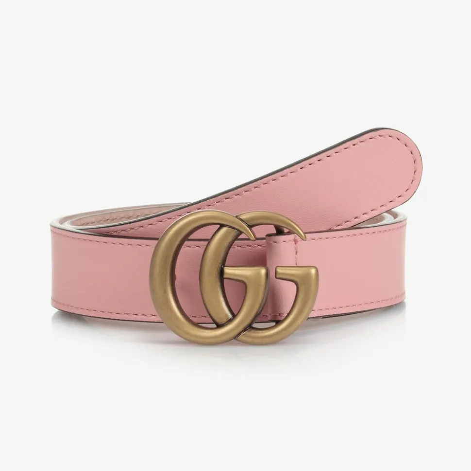 Girls Pink Leather GG Belt