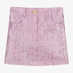 Girls Pink Metallic Jacquard Skirt