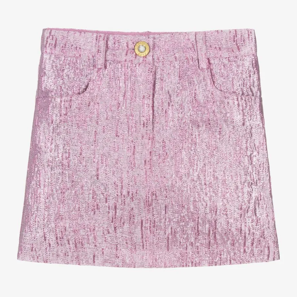Girls Pink Metallic Jacquard Skirt