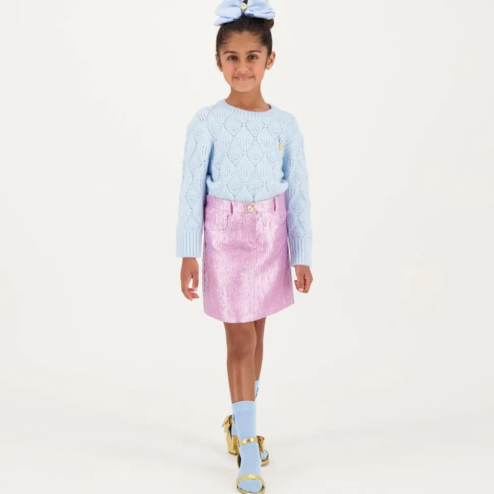 Girls Pink Metallic Jacquard Skirt