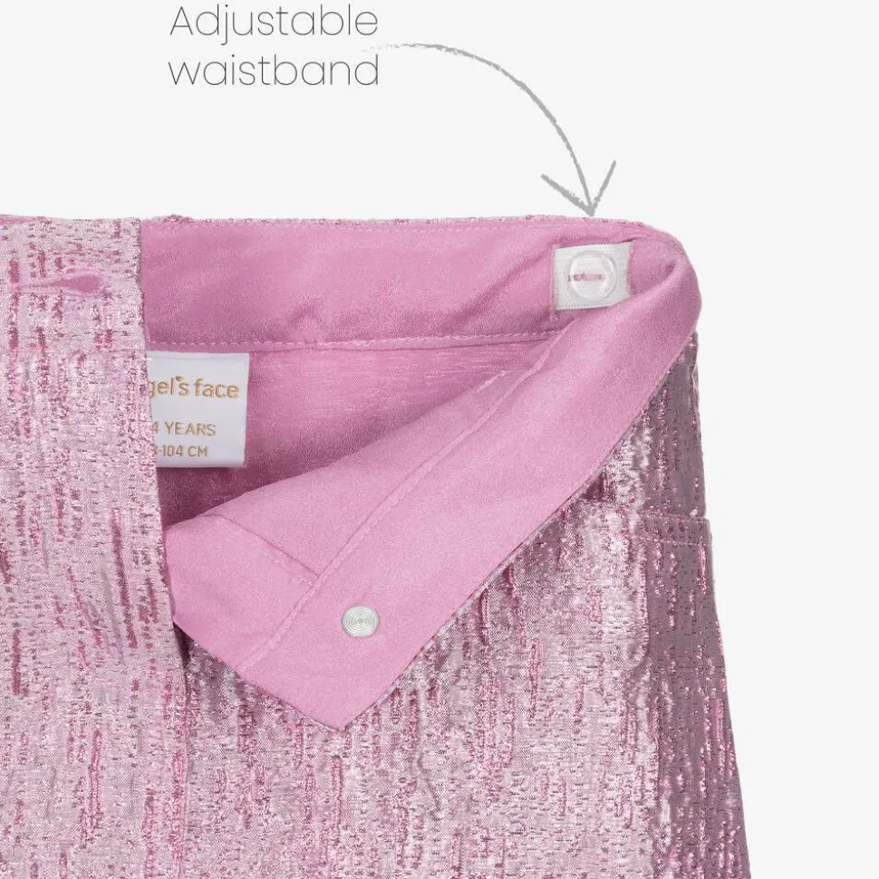 Girls Pink Metallic Jacquard Skirt