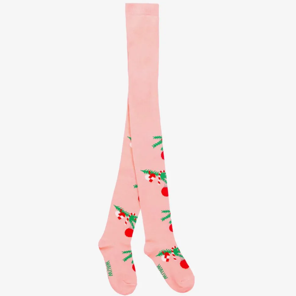 Girls Pink Organic Cotton Festive Tights