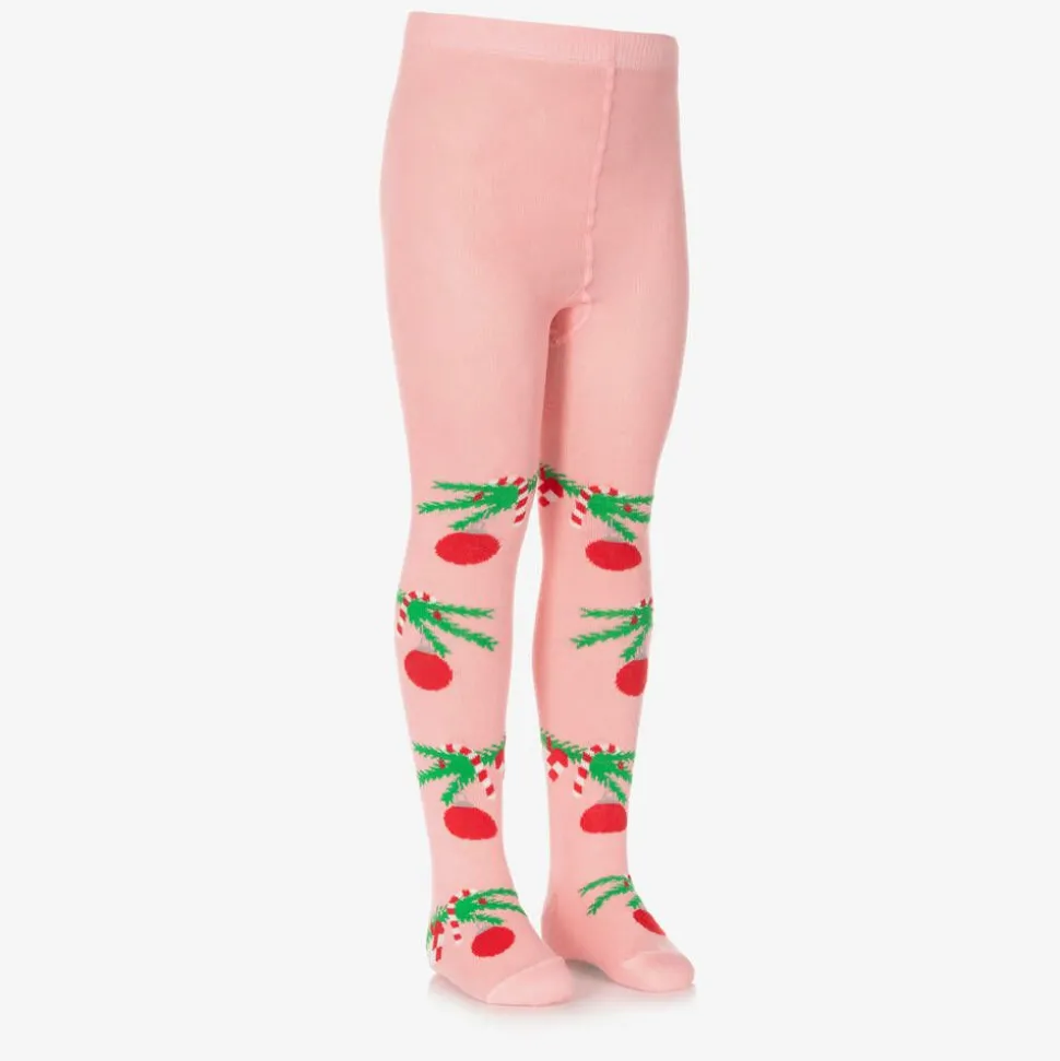Girls Pink Organic Cotton Festive Tights